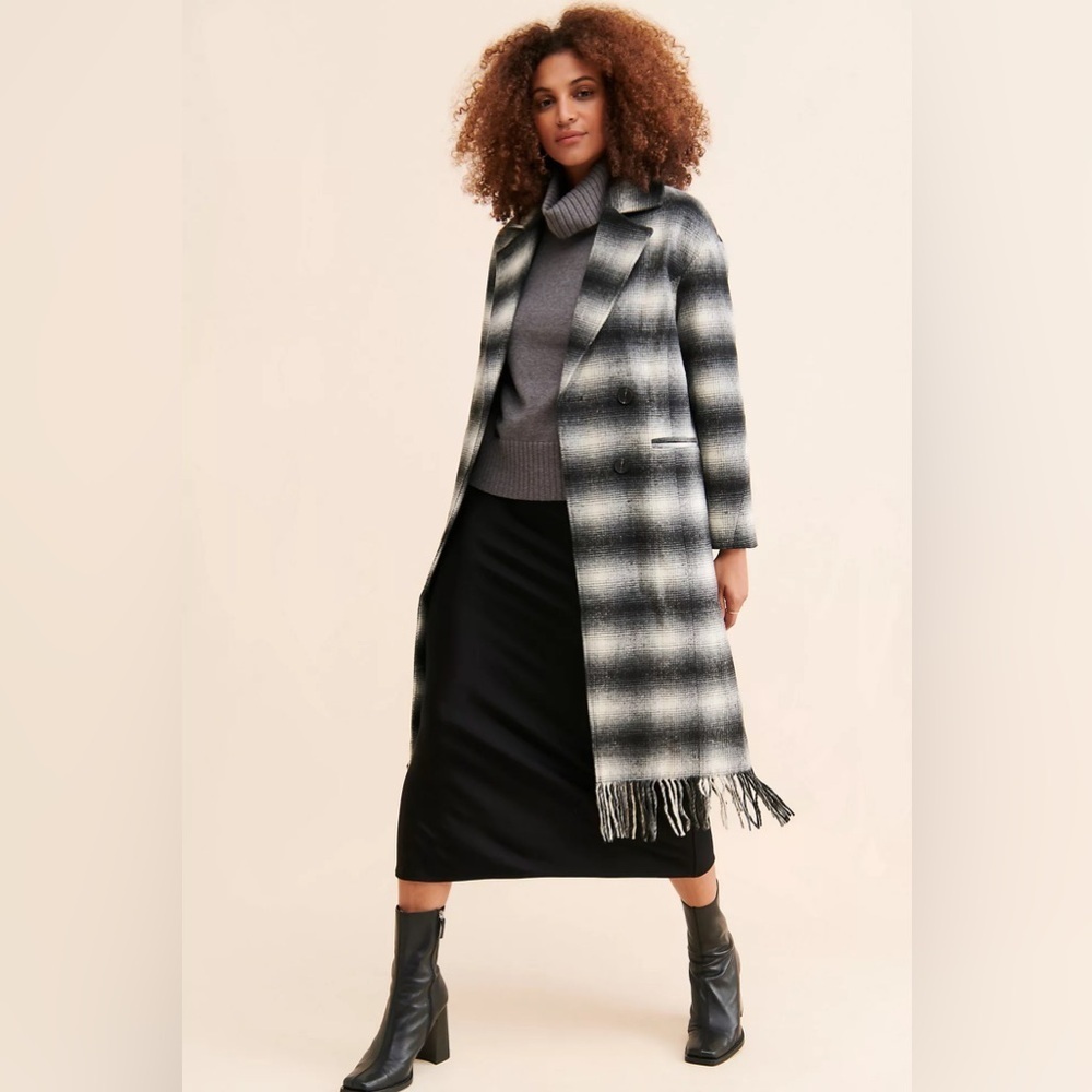 Avec Les Filles Plaid Fringe Hem Coat, EUC, Size XS P